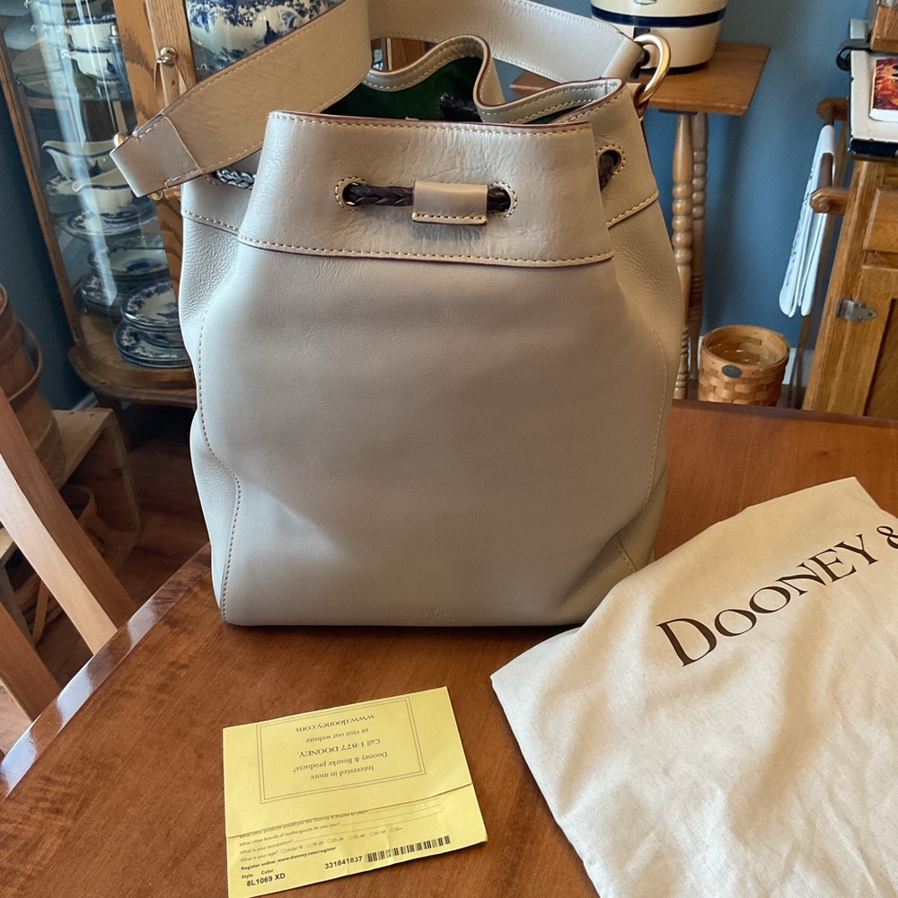 Dooney & Bourke Light Taupe Hattie Drawstring Large - Picture 2 of 16